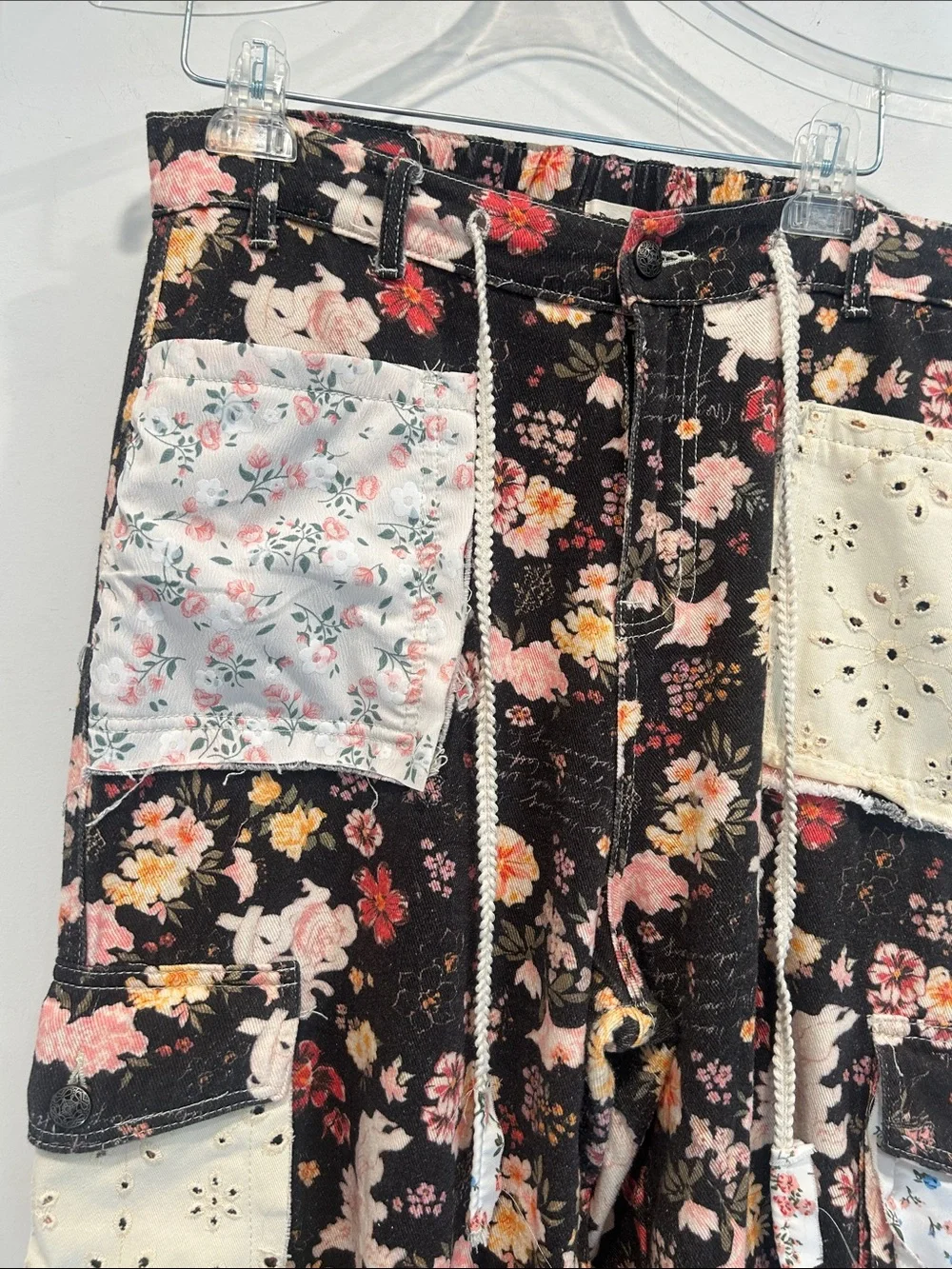 POL Floral bohemian Patchwork Black baggy Cargo Jogger Pants women’s medium